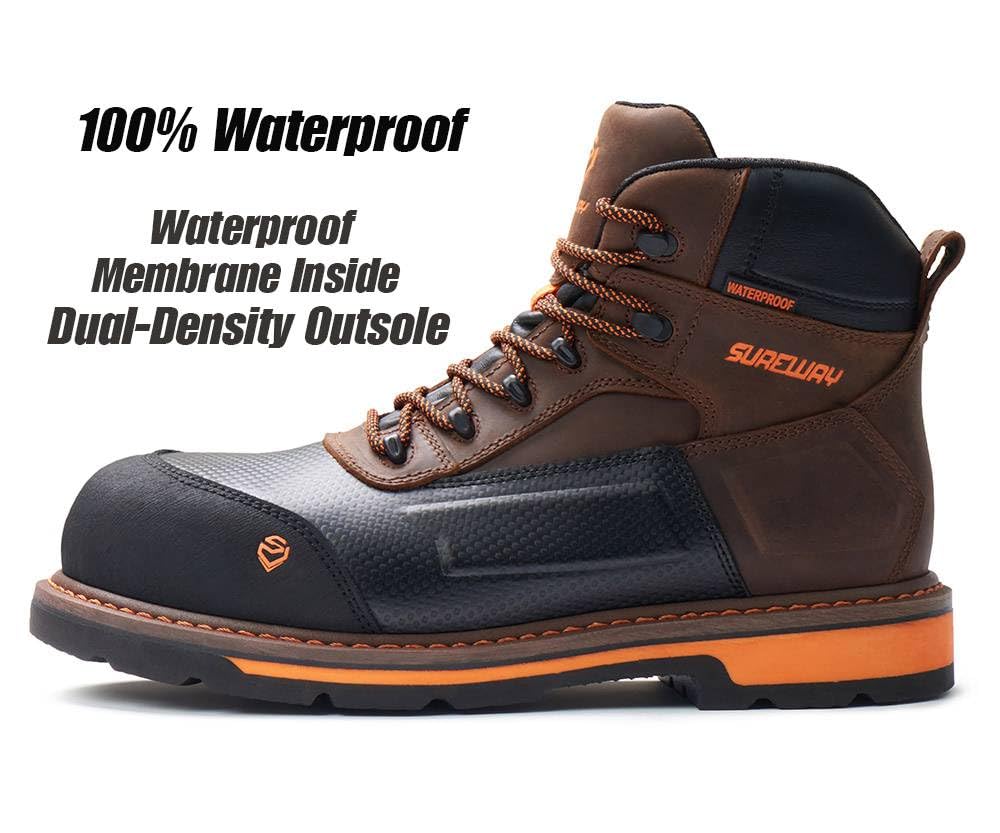 Men's 6" Heavy Duty Soft Toe Waterproof Work Boot GoodyearWelt Oil/Slip Resistant Dual-Density Comfortable Outsole Crazy Horse Leather EH Construction Industrial Safety Work Boots
