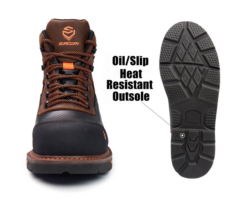 Men's 6" Heavy Duty Soft Toe Waterproof Work Boot GoodyearWelt Oil/Slip Resistant Dual-Density Comfortable Outsole Crazy Horse Leather EH Construction Industrial Safety Work Boots