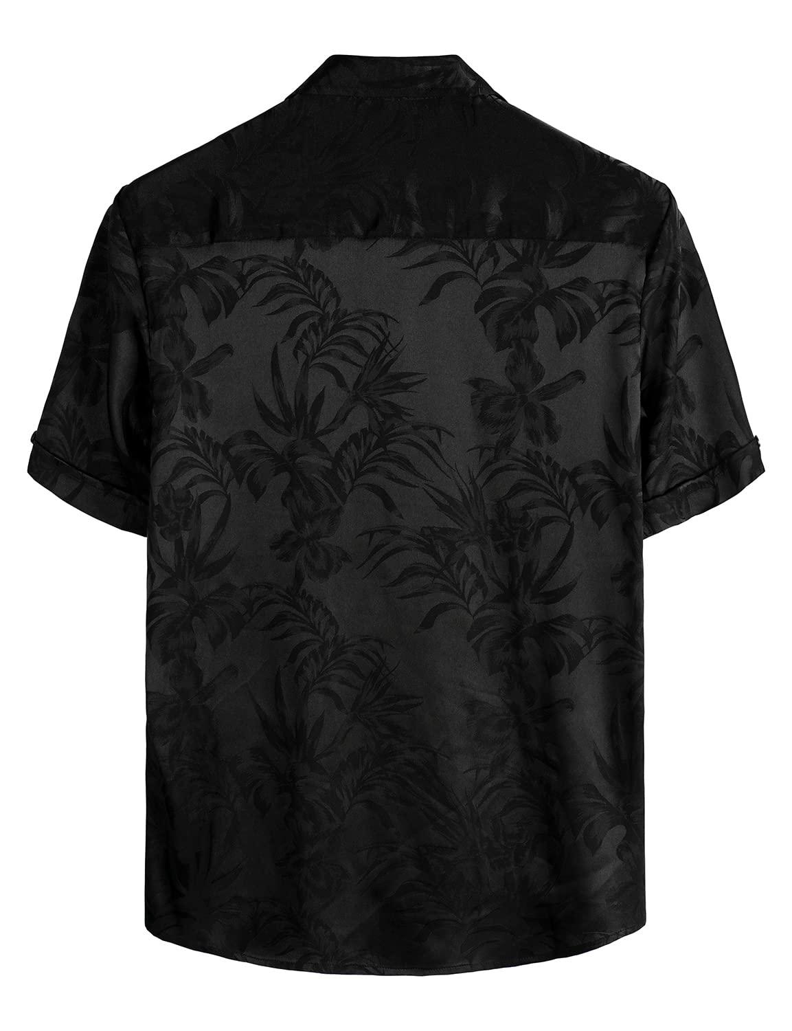 VATPAVE Mens Summer Jacquard Regular Fit Shirts Casual Button Down Short Sleeve Beach Tops with Pocket Medium Black Tropical
