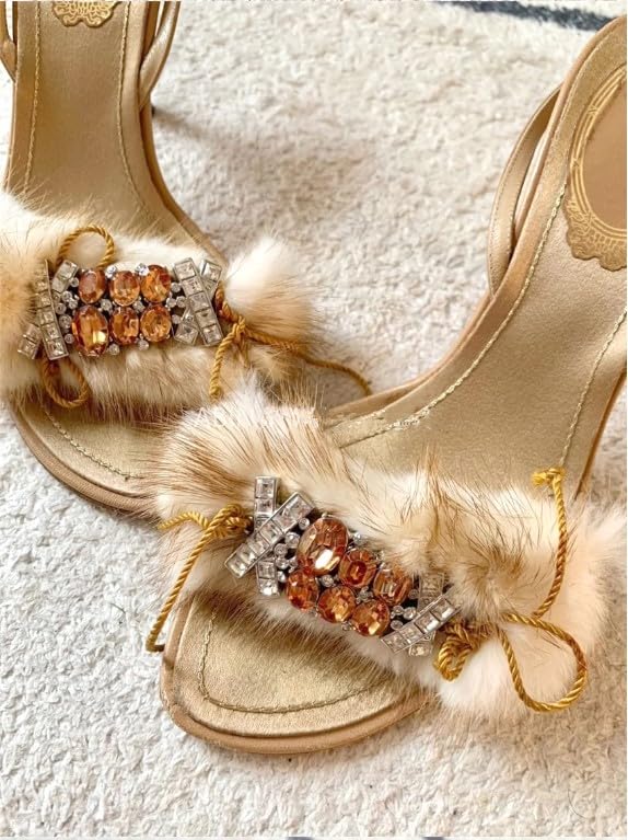 furbootttyies FS-5 Women's Sexy Real Mink Fur High-Heeled Sandals With Thin Heel Shiny Sandals Heels Stilettos (Brown, Adult, Women, 9, Numeric, US Footwear Size System, Medium)