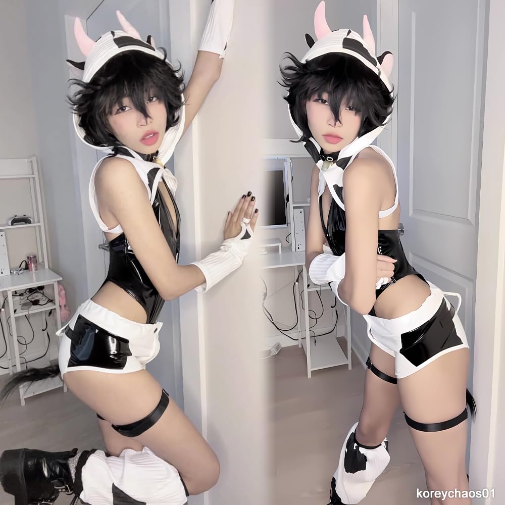 Men Cow Kawaii Animal Lingerie Sissy Cosplay Costume(White, S)Bc for