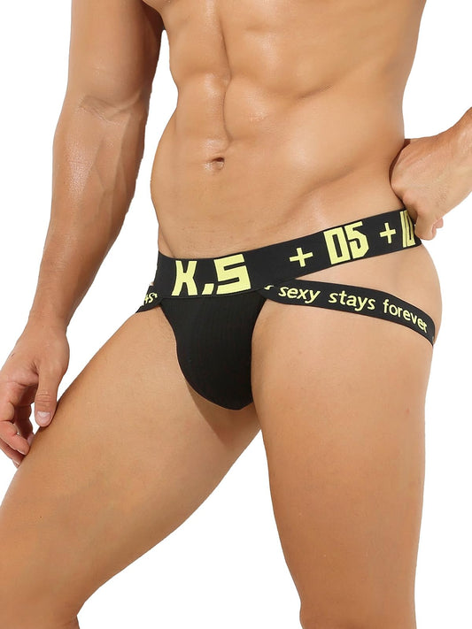 KAREN SPACE Men's Jockstrap Underwear Cotton Athletic Supporter Mens Thongs Sport Underwear Jock Strap,1923SD-Black,Large