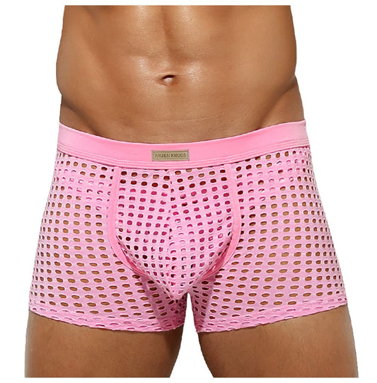 Arjen Kroos Men's Sexy Underwear Breathable Mesh Boxer Briefs Trunks,PINK-AK2060,XX-Large