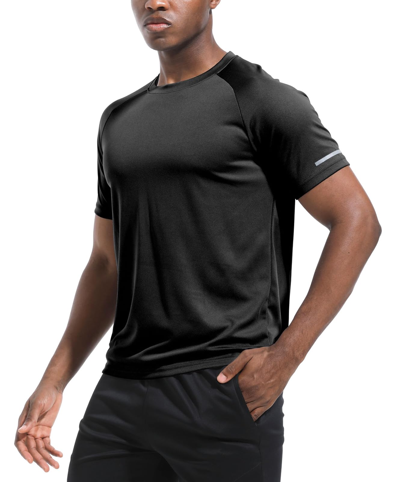 5 Pack Dry Fit Tshirts Shirt for Men, Quick Dry Crew Neck T Shirts, Athletic Running Workout Short Sleeve Tees Black-5P06-M