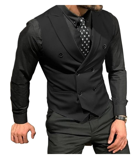 Enliflux Men's Peak Lapel Double Breasted Suit Vests Casual Business Vests Slim Fit Waistcoat For Wedding Groom Dating