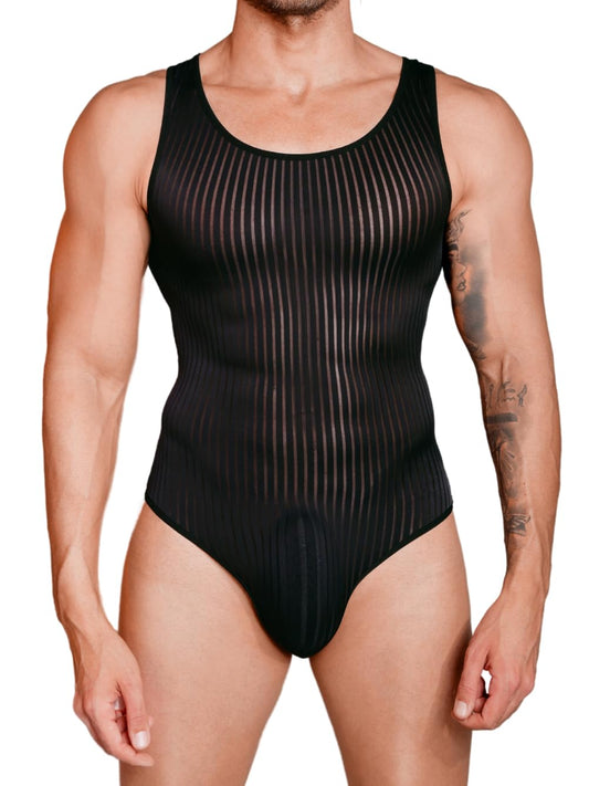 EHSUYAB Men's Sexy Lingerie, Ribbed Sheer Mesh Bodysuit, Shapewear Sissy Clothes Gay Club, Tank Top Muscle Suit Rave Outfits Black X-SMall Medium