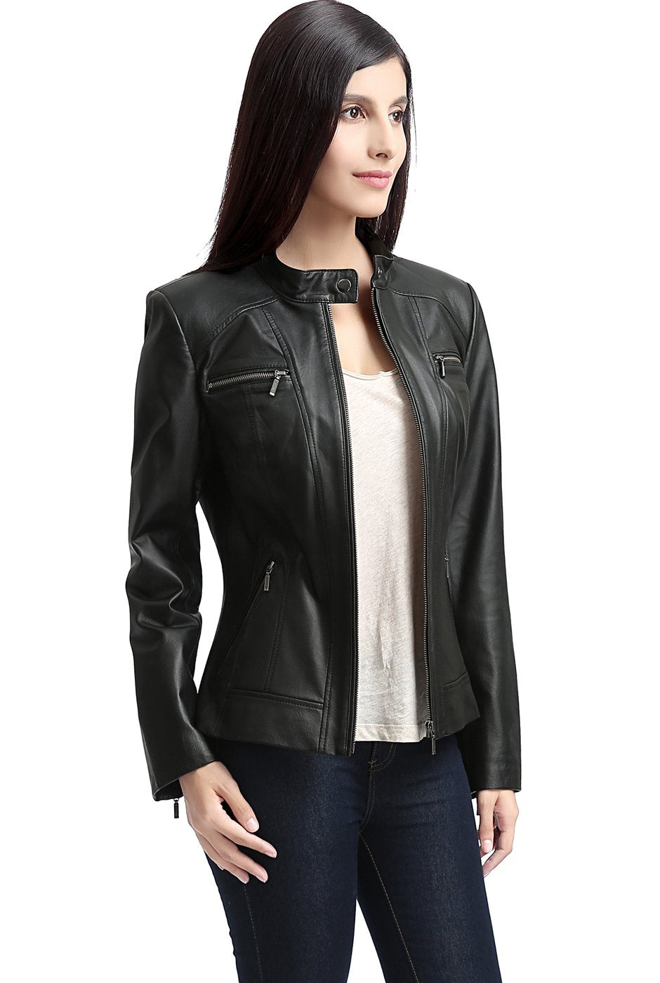 BGSD Women Mila Lambskin Leather Jacket (Also available in Plus Size & Petite), Black, X-Large