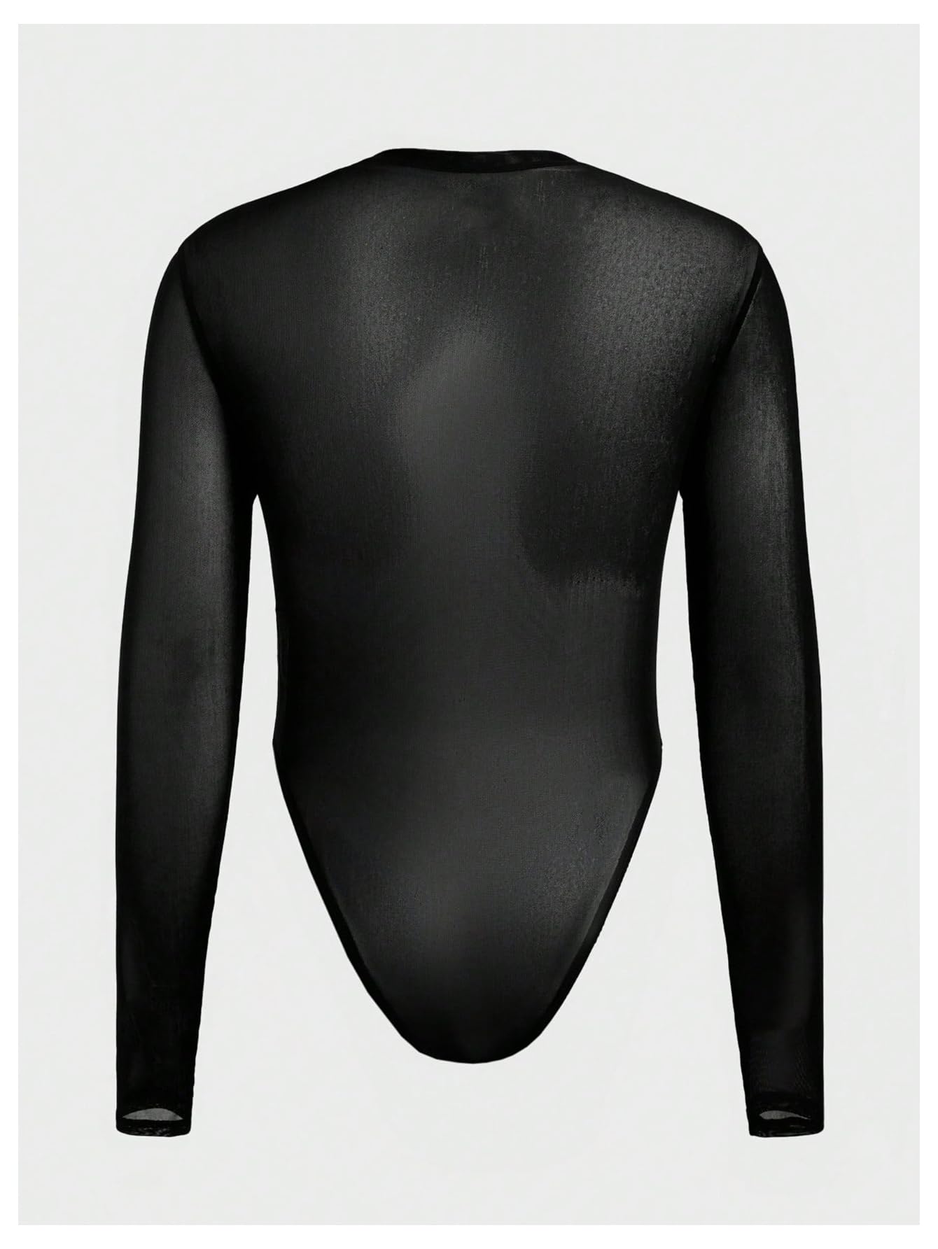 OYOANGLE Men's Long Sleeve Sheer Bodysuit Crew Neck Slim Fit Mesh Shirt Y2K Party Clubwear Streetwear Black Medium