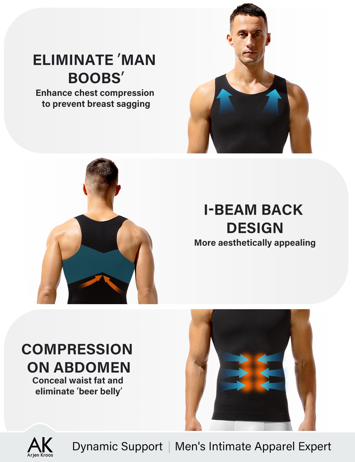 Arjen Kroos Compression Shirt Men Tank Tops Men Undershirts Activewear Muscle Slimming Shapewear 4 Pack 4th-Level Compression