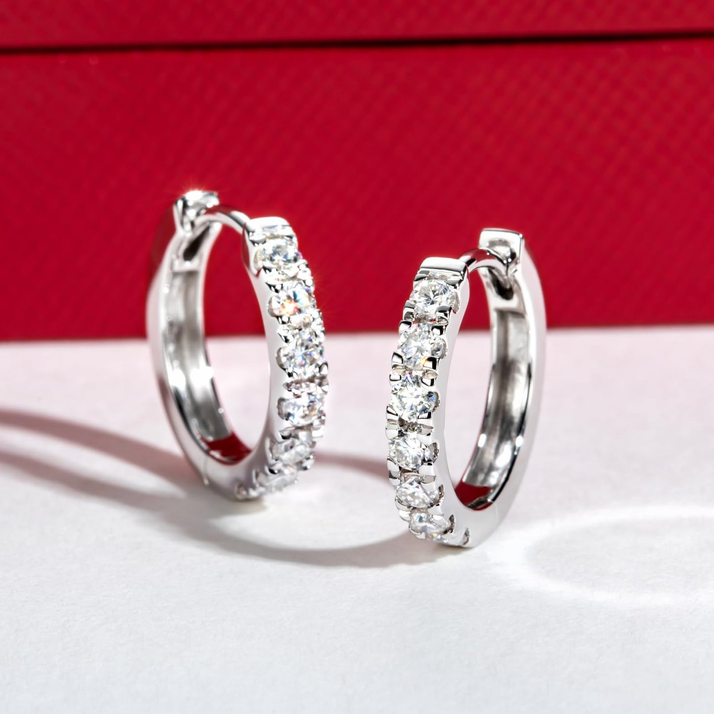 14K White Gold Hoop Earrings Moissanite Real Solid Gold Hypoallergenic Earring for Women Men Her Him 8mm inner diameter