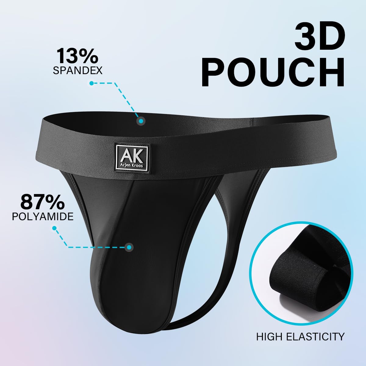 Arjen Kroos Men's Sexy Thongs Underwear Pouch G-String Athletic Supporter Black