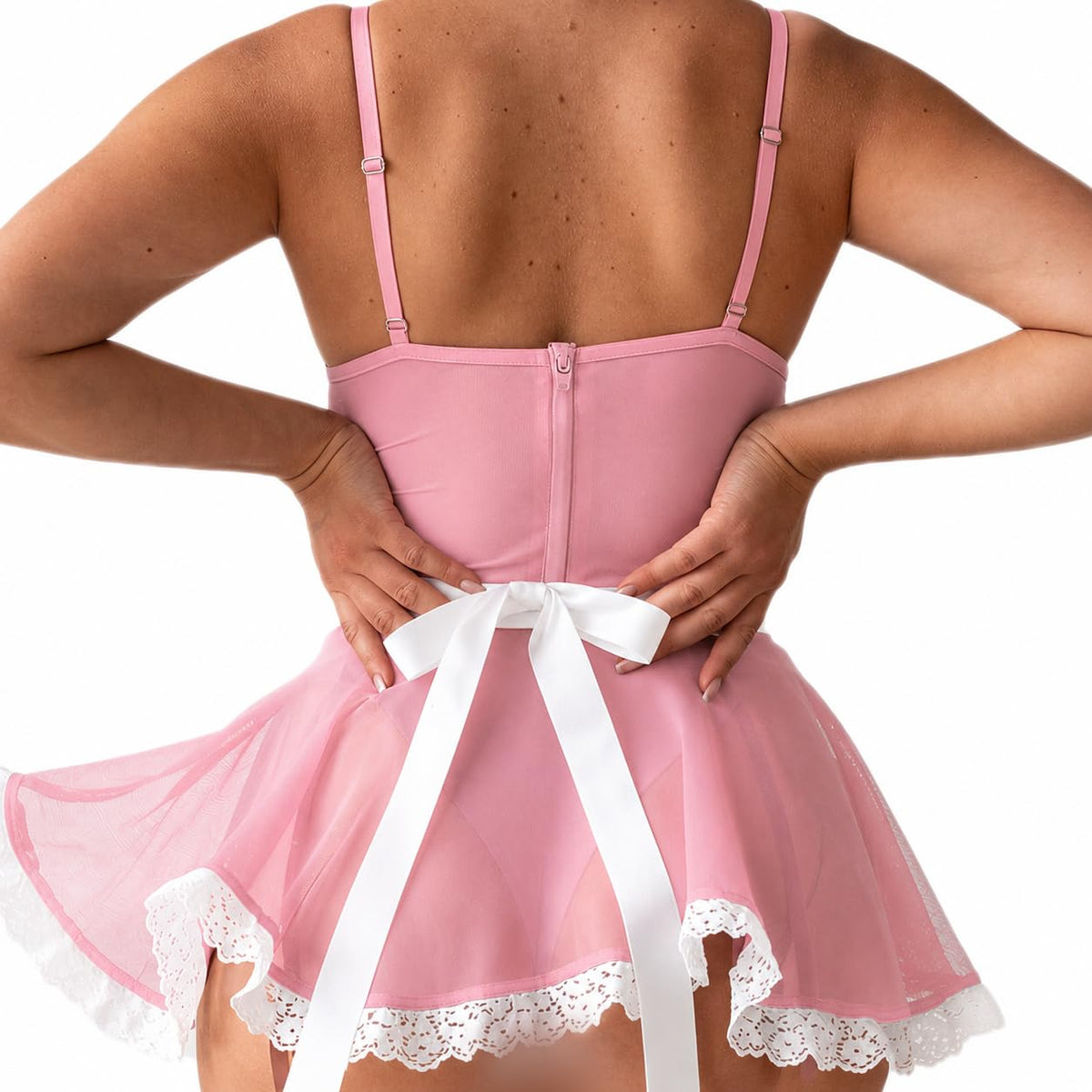 Sissy Cosplay Maid Lingerie Set -Sheer Babydoll Dress
