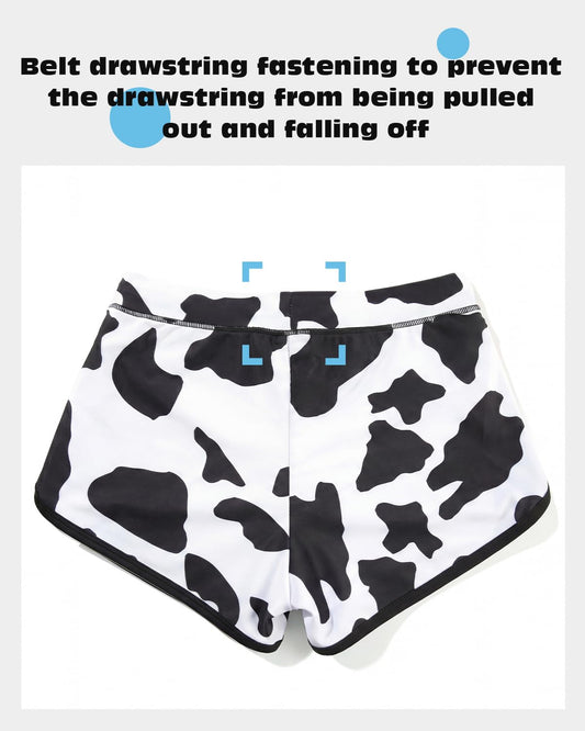 Retro Men's Short Swim Trunks, Quick Dry Bathing suit cow print