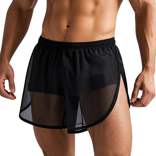 YINYOUYU Mens Sexy Mesh See Through Shorts Underwear Loose Sheer Breathable Boxers Short M Black