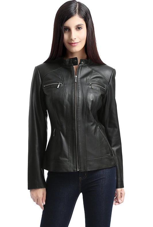 BGSD Women Mila Lambskin Leather Jacket (Also available in Plus Size & Petite), Black, X-Large