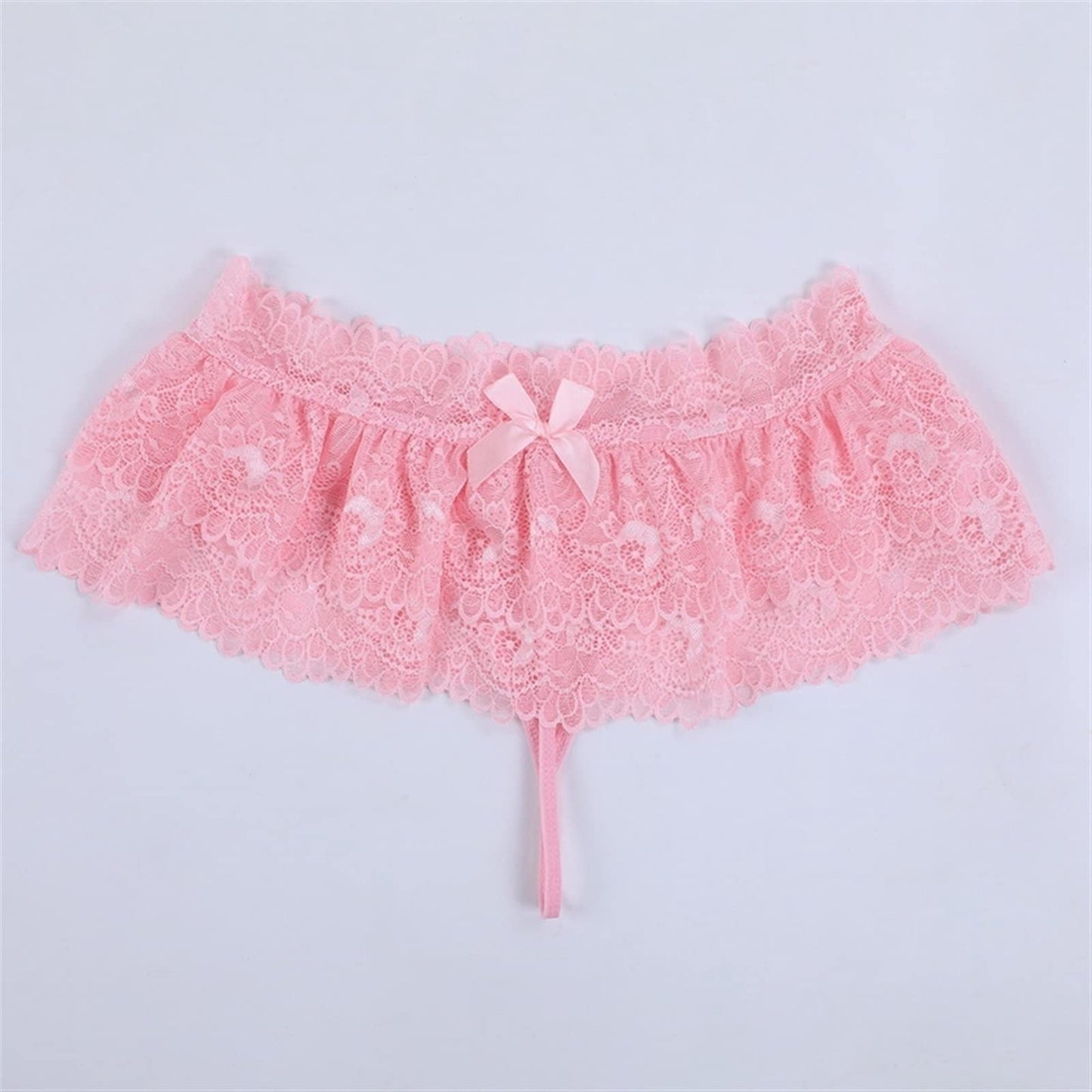 Sissy Lace Panties Men's Ruffled Panties Thongs Mini Skirt Thongs Gay Lingerie (Color : Pink, Size : 1pc) One Size