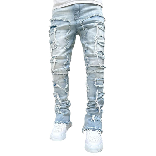 Stacked Jeans Men Skinny Ripped Jeans Slim Fit Denim Pants Y2K Goth Harajuku Emo Jeans Trouser (US, Alpha, Small, Regular, Regular, B01-01)