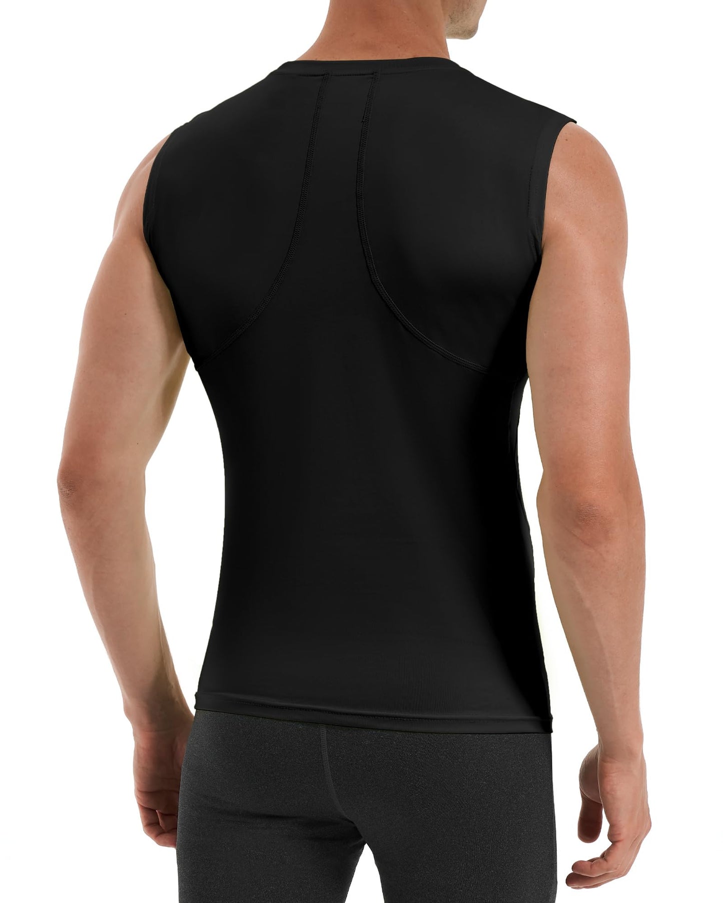 Runhit Sleeveless Compression Shirt Men Tank Tops Gym Workout Mens Sleeveless Tee Shirts for Running Black M