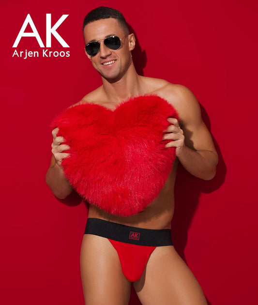 Arjen Kroos Jock Strap-Free Back for Men Thong Dual Pouch Underwear Jockstraps Modal Athletic Supporter,RED,Large