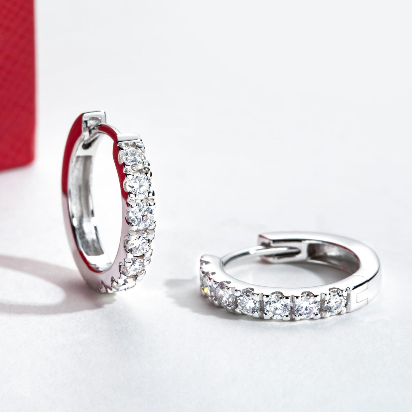14K White Gold Hoop Earrings Moissanite Real Solid Gold Hypoallergenic Earring for Women Men Her Him 8mm inner diameter