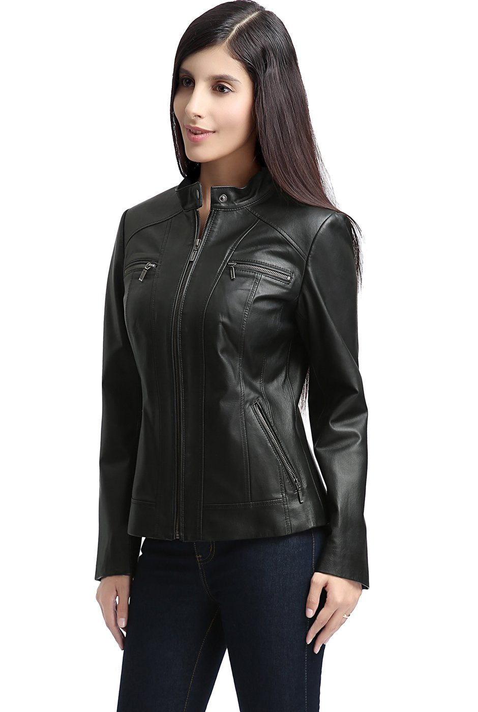 BGSD Women Mila Lambskin Leather Jacket (Also available in Plus Size & Petite), Black, X-Large