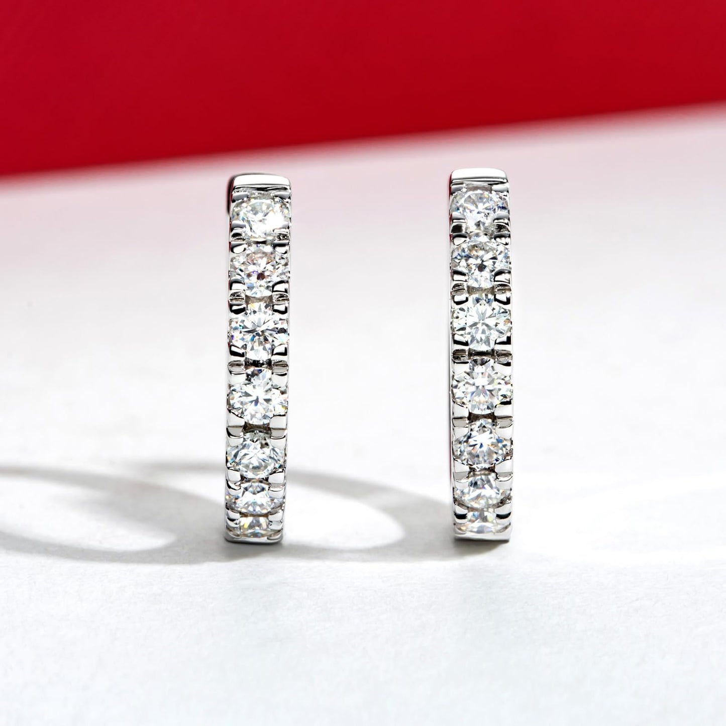 14K White Gold Hoop Earrings Moissanite Real Solid Gold Hypoallergenic Earring for Women Men Her Him 8mm inner diameter