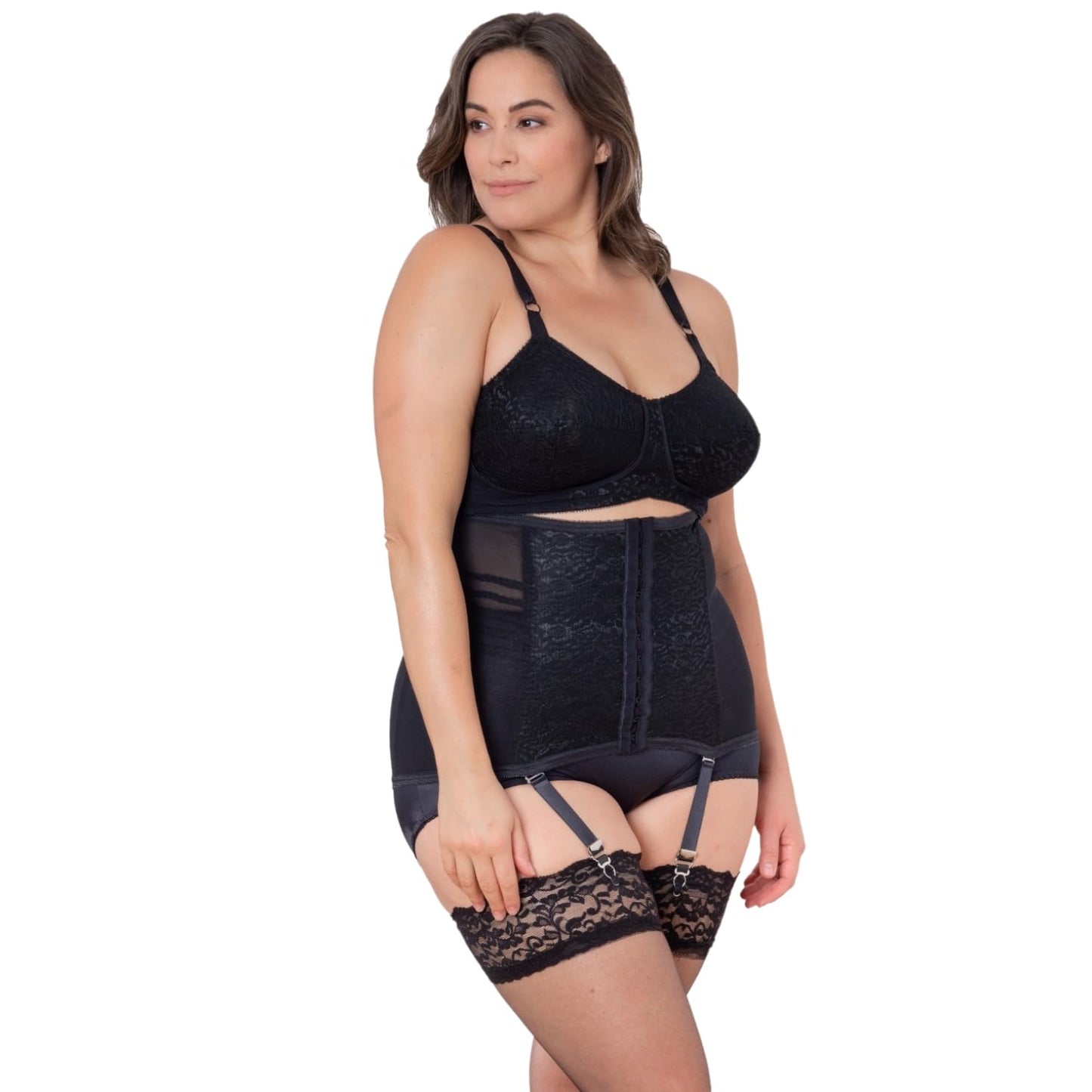Rago Style 21 Waist Trainer Girdle with Garters | Firm Control Power Net | Made in USA | Contour Bands + Flexible Boning | Black / 2X/34