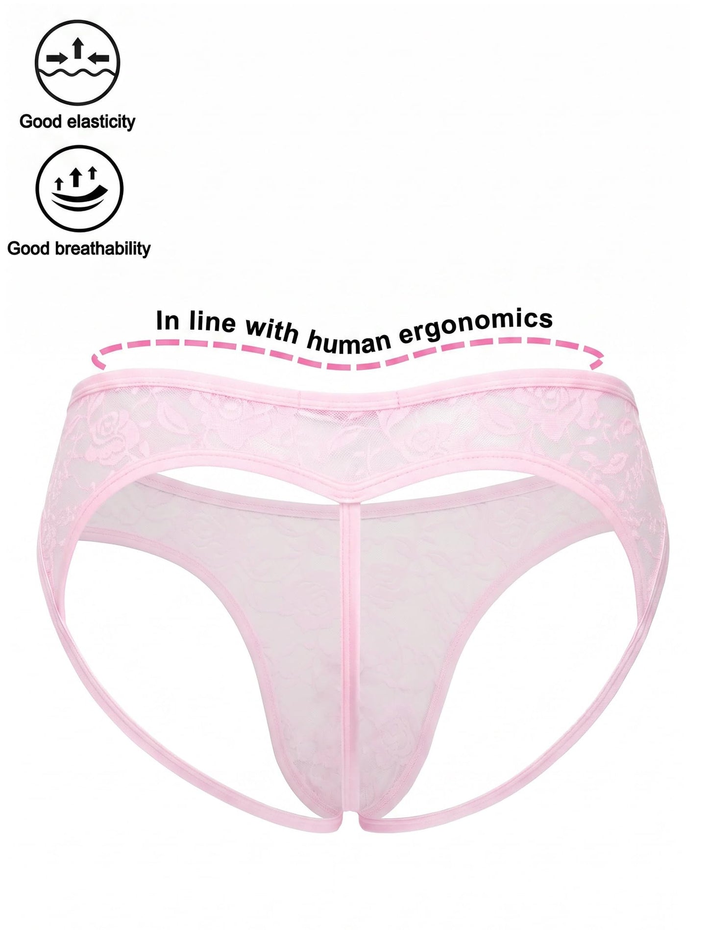 Men's Lace Frilly Sissy Thong Panties Sheer Mesh Bikini Briefs T-back G-string Underwear Pink
