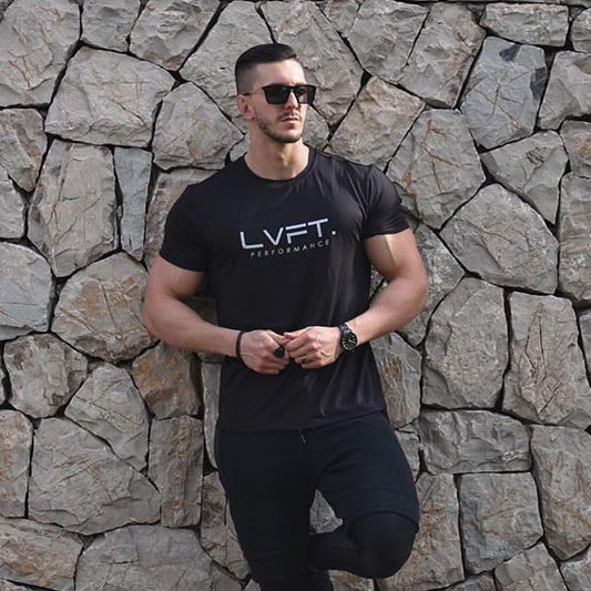 Lingt Chic Men's Gym Body Building Sports Running Workout Training Exercise Fitness Tees Shirt (US, Alpha, XX-Large, Regular, Regular, Black)