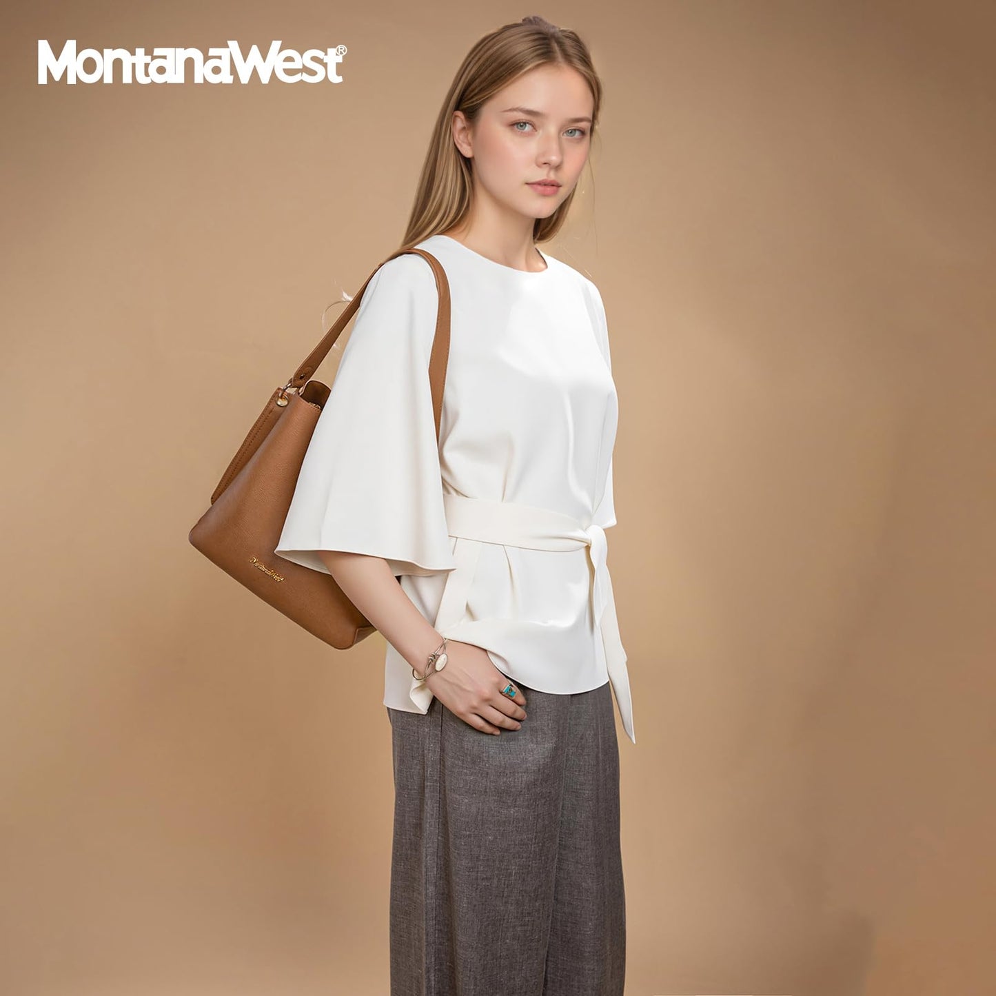 Montana West Hobo Bags for Women Medium Brown Shoulder Purse Casual Bucket Top Handle Handbag with Detachable Crossbody Strap, MWC-584BR