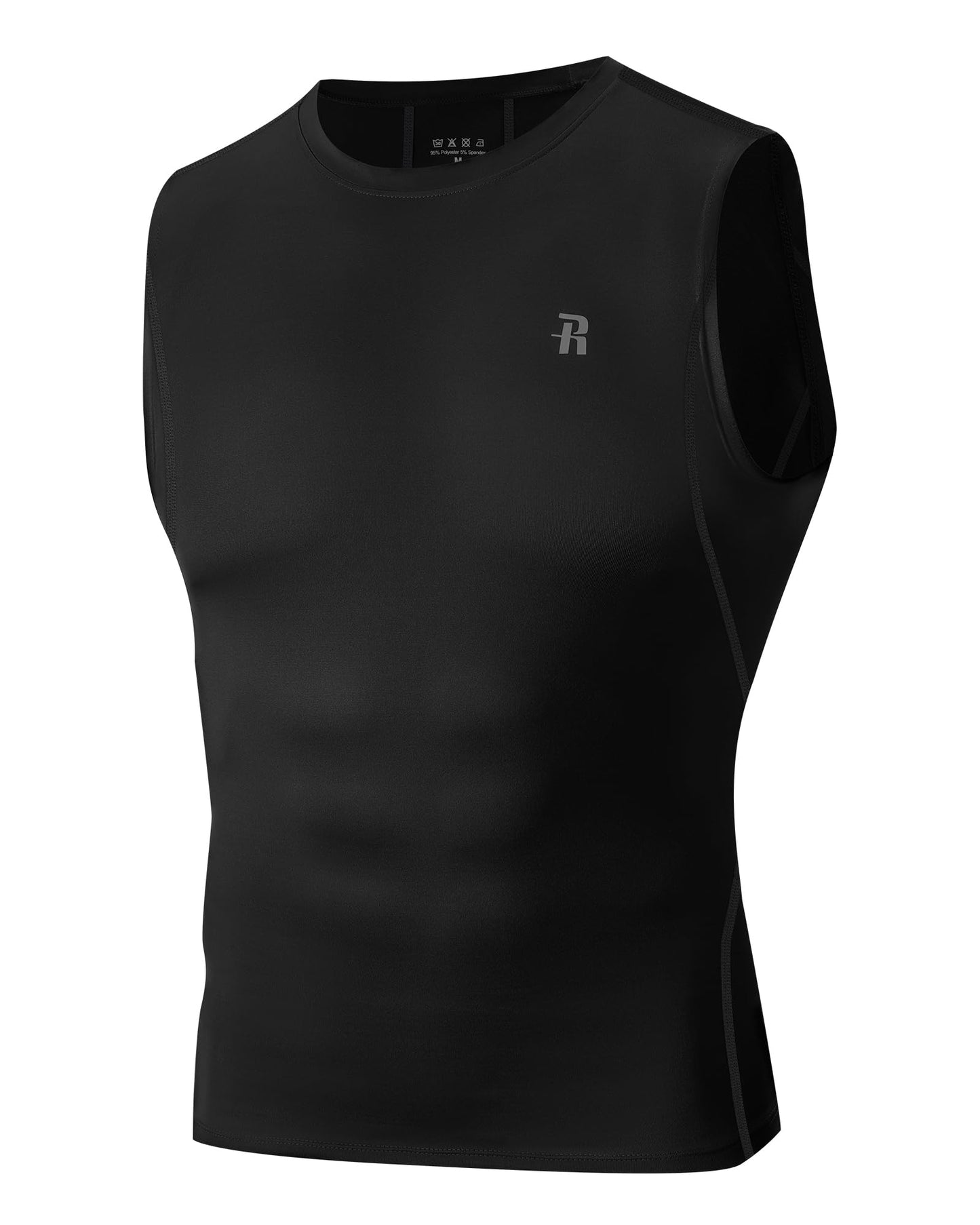 Runhit Sleeveless Compression Shirt Men Tank Tops Gym Workout Mens Sleeveless Tee Shirts for Running Black M
