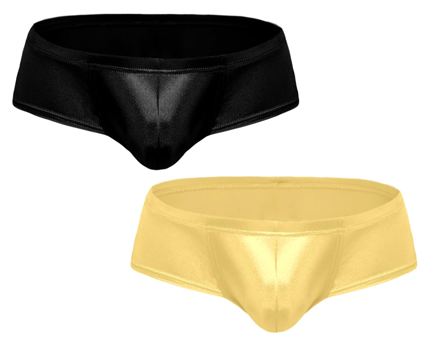 FEOYA Men's Shiny Metallic Boxer Briefs Low Rise Sparkle Trunks Pouch Sport Bikini Underwear Sexy Cheeky Underpants 2 Pack Black & Gold S