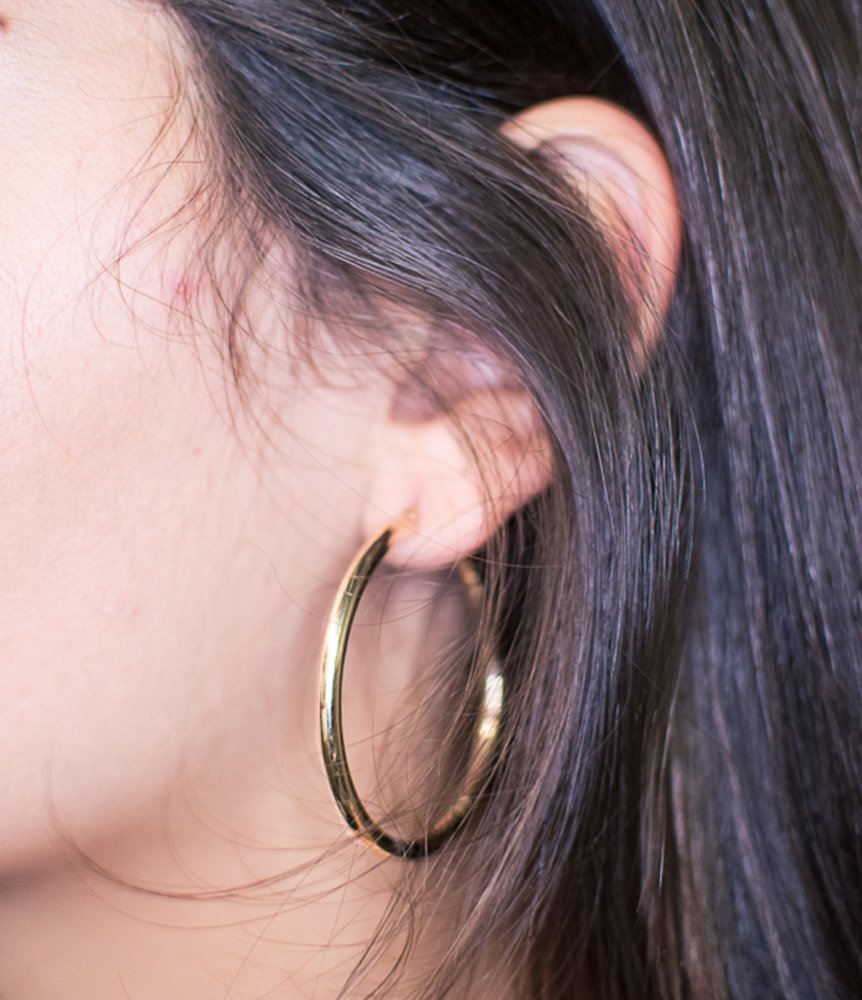 Large 14K Yellow Gold Thick Tube Hoop Earrings, (3mm Tube)