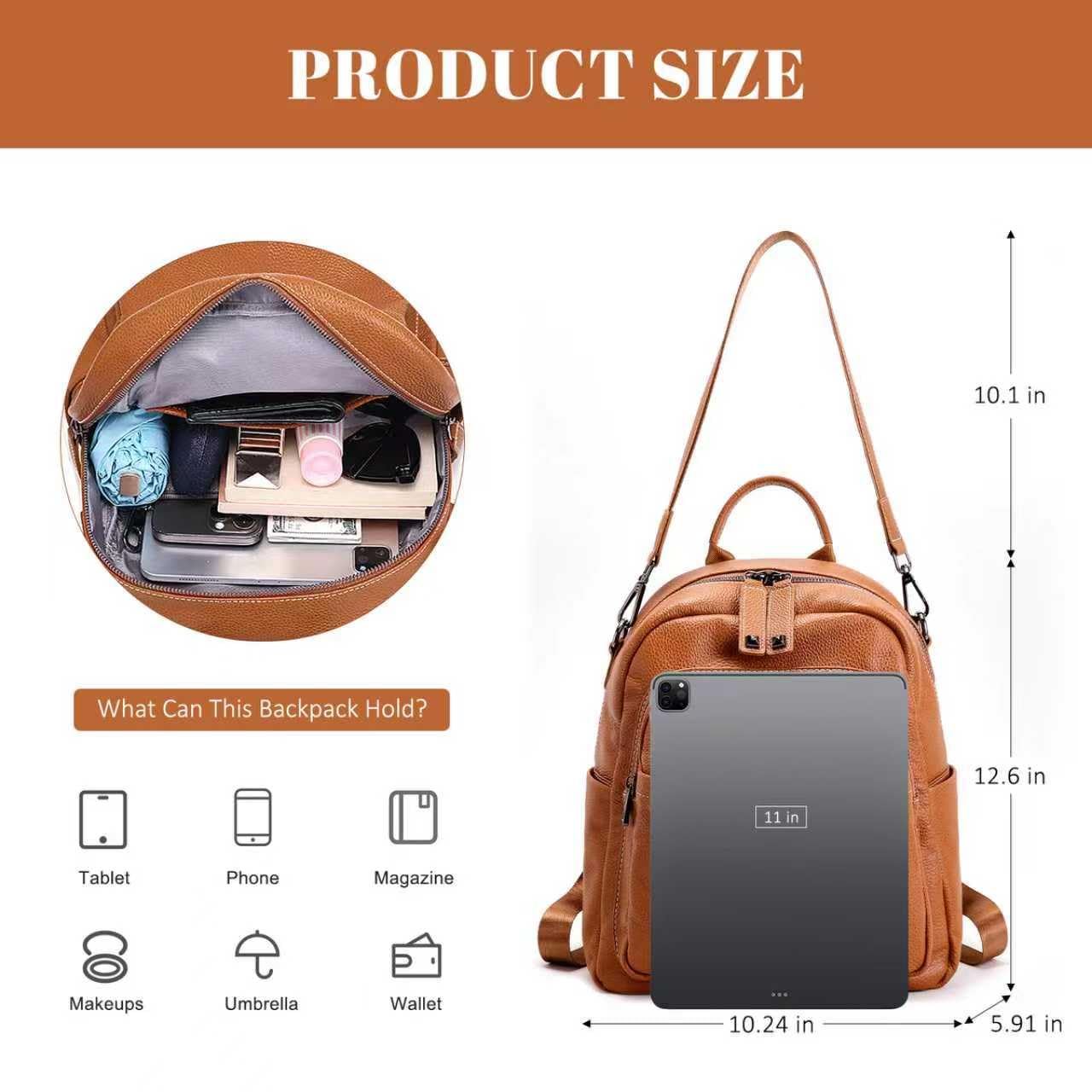 BOYATU Genuine Leather Backpack Purse for Women: Anti Theft Convertible Soft Backpacks - Elegant Womens Travel Backpack (01 Caramel Brown)