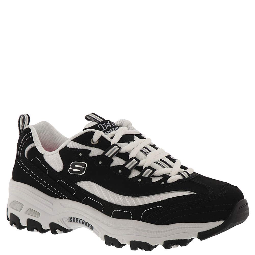 Skechers Sport womens D'lites Biggest Fan Memory Foam Lace-up Sneaker,Black/White,9.5 W US