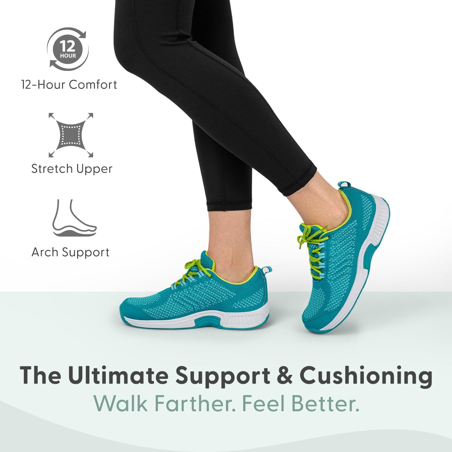 Orthofeet Women's Orthopedic Knit Coral Sneakers, Turquoise, Size 8 Wide