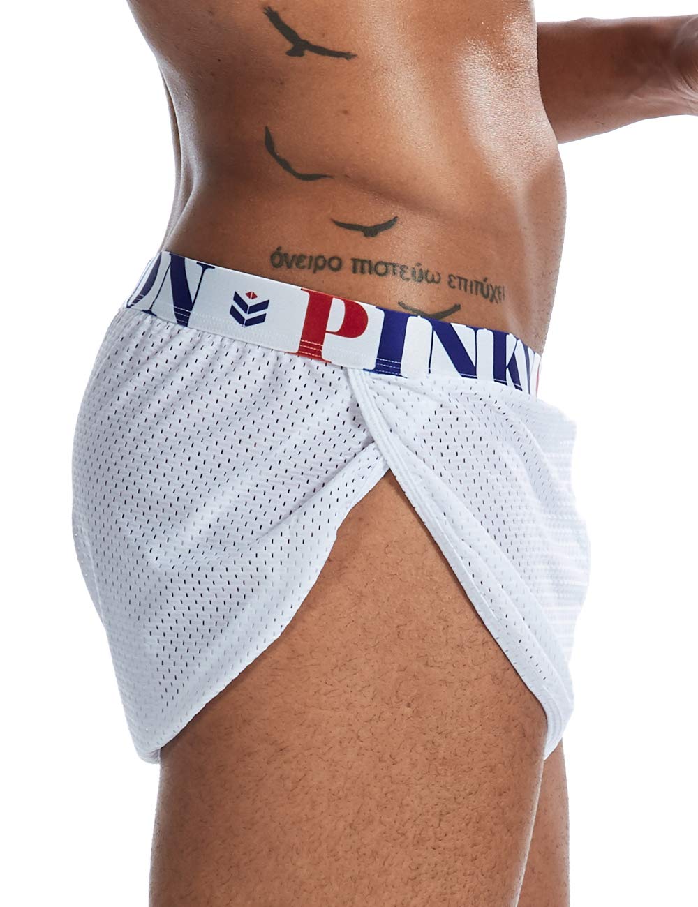 MIZOK Men's Slit Side Bodybuilding Shorts Breathable Mesh Workout Yoga Short (White,L)