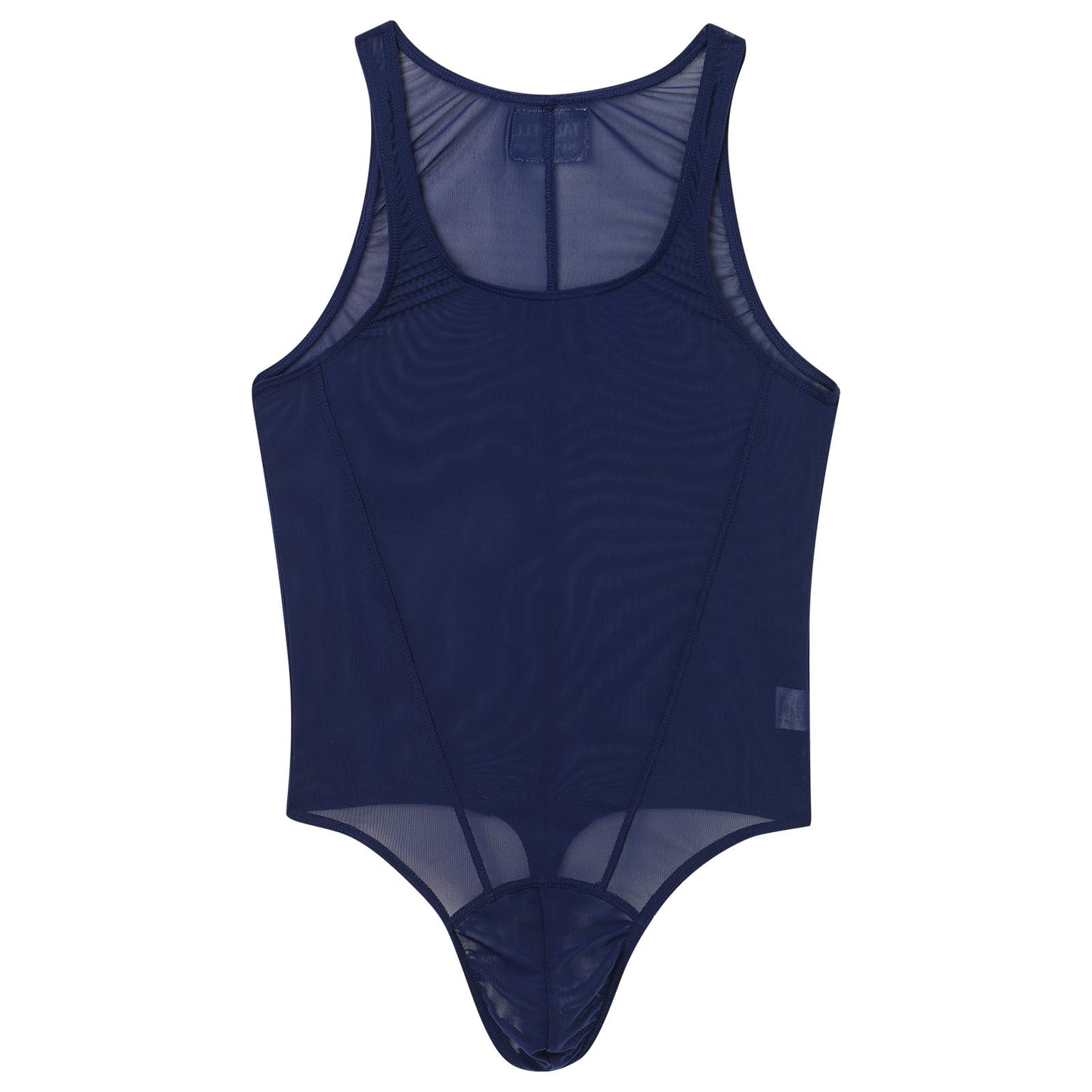 FYMNSI Men's Sheer Mesh Leotard Underwear See Through Sleeveless Thong Undershirt Bodysuit Fishnet Fitted Wrestling Singlet Jumpsuit Thongs Workout Muscle Shirt Tops Nightwear Clubwear Navy Blue M