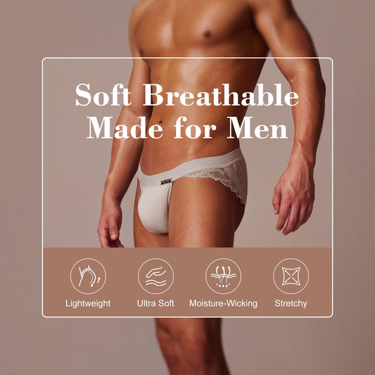 BSZN Men's Lace Side Jockstrap, Dawn Gray Mid Low Rise Soft Matte Underwear, Yoga-Grade Fabric Hip Shaping Standard Fit Briefs