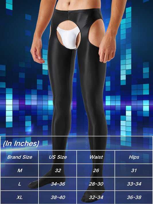 ChiaoLezhee Shiny Leggings For Men, Sheer Underwear Pants, Rave Party Outfits, Gay Lingerie Sissy Clothes Tights Sexy Glow, Burgundy, Medium