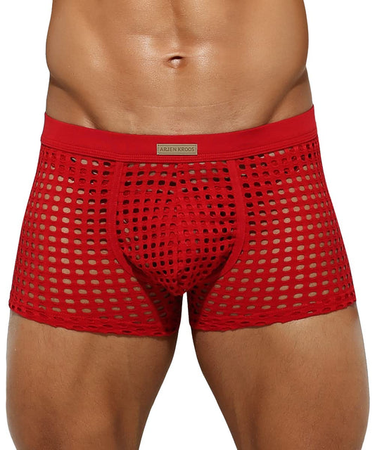 Arjen Kroos Men's Sexy Underwear Breathable Mesh Boxer Briefs Trunks,RED-AK2060,XX-Large