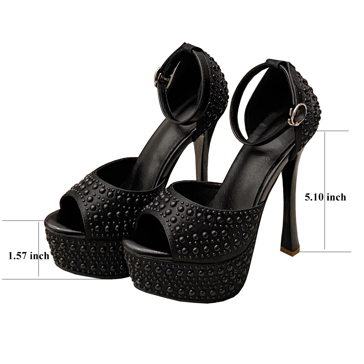 TSKLIYER Womens Black Heels Peep Open Toe Heels 5.1 Inch Platform Heeld Sandals Party Prom Catwalk Shoes (Black,6.5)