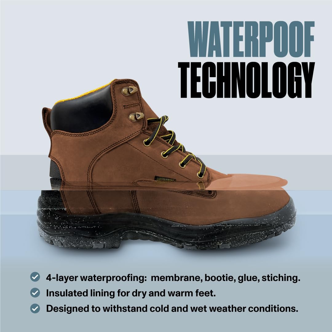 EVER BOOTS Waterproof Work Boots for Men, Hiking, Zapatos de Trabajo (6, Dark Brown)