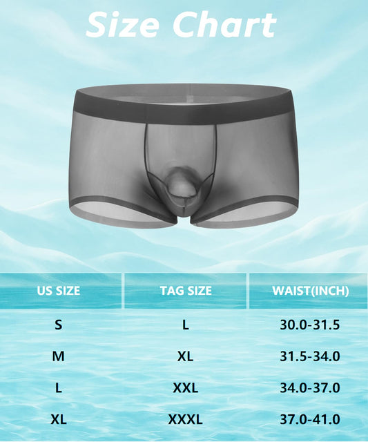 PAIZH Mens Sexy See Through Underwear Ice Silk Boxer Briefs Ultra Thin Trunks Soft Bulge Pouch Sheer Boxer Shorts Deep Grey M