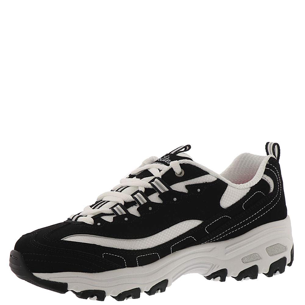 Skechers Sport womens D'lites Biggest Fan Memory Foam Lace-up Sneaker,Black/White,9.5 W US