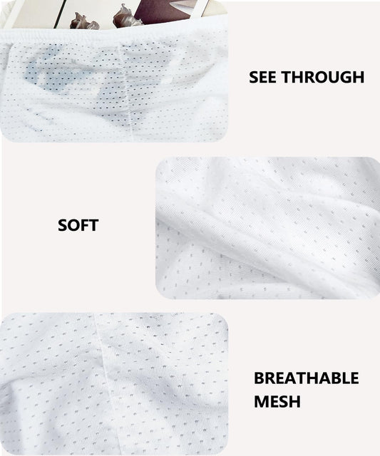 Men's See Through Bikini Low Rise Sexy Briefs Mesh Breathable Bulge Pouch Underwear White S