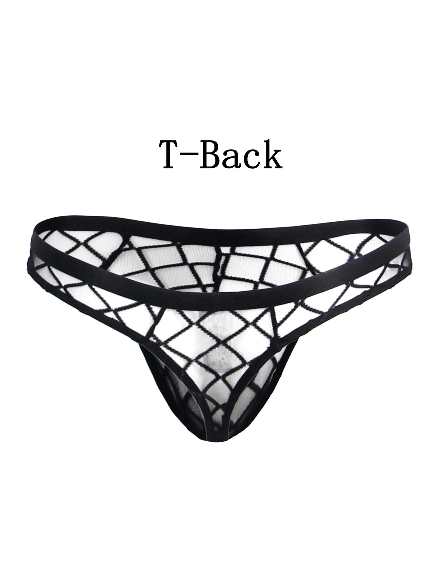 sunshinelady Mens Sexy Mesh Thong Low Rise G String T-Back See Through Underwear Black Breathable Panties for Men M