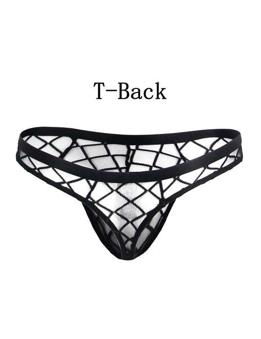 sunshinelady Mens Sexy Mesh Thong Low Rise G String T-Back See Through Underwear Black Breathable Panties for Men M