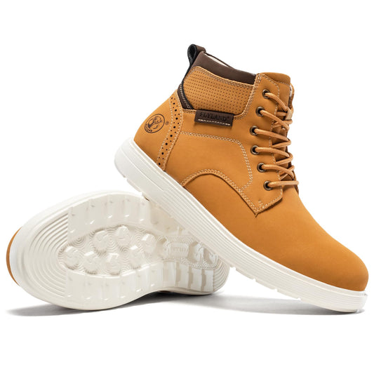 FLYLAND Men's Fashion Sneaker Chukka Boots Lace Up Leather Ankle Dress Boot Lightweight Non-Slip Walking Shoes Golden 9.5