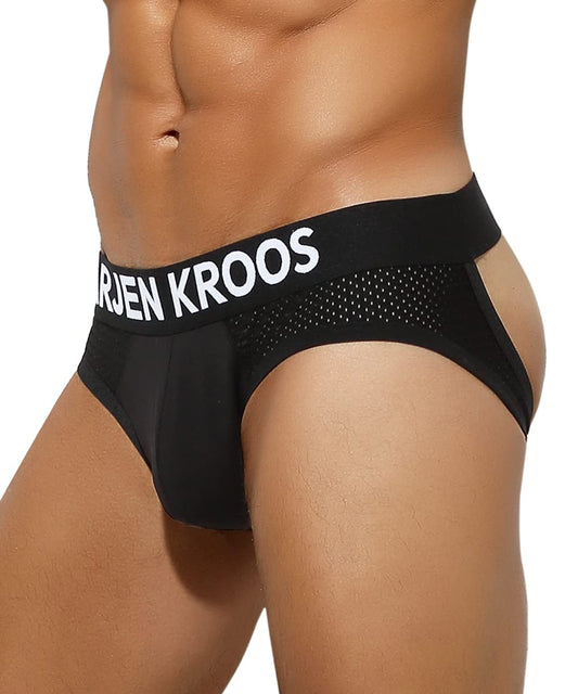 Arjen Kroos Men's Jockstrap Underwear Breathable Mesh Jock Straps Cotton Athletic Supporter,BLACK,Large